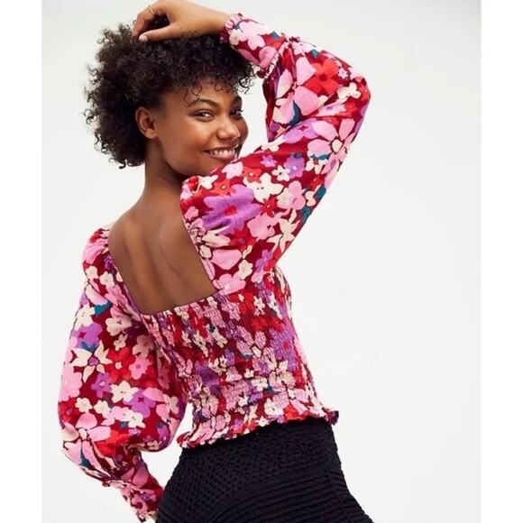 Free People Ariana Printed Top long sleeves cuffed in Party Combo - Picture 2 of 8